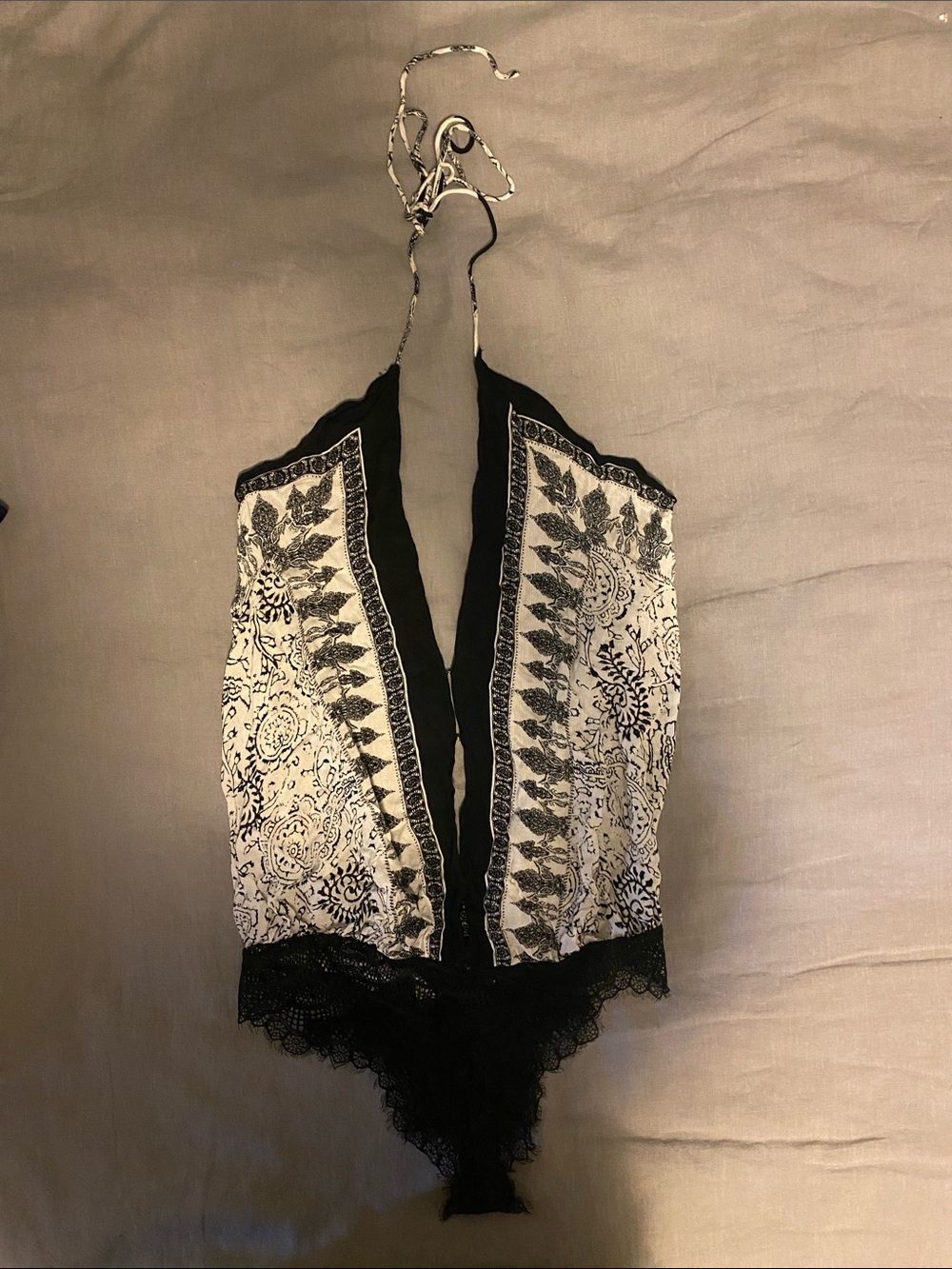 Black & White Lace Halter Bodysuit